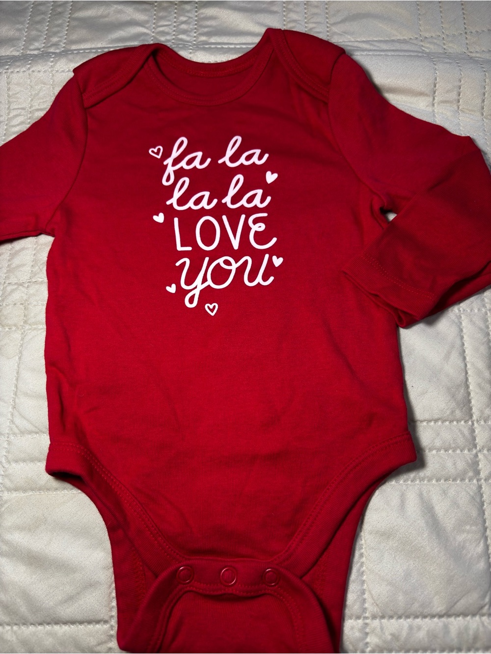 Jumping Beans 9M Red "Fa La La Love You" onesie
